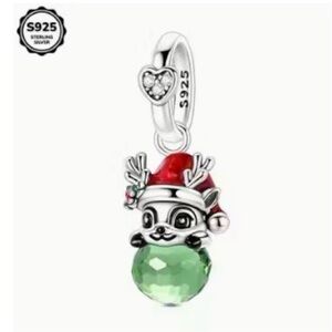 Pandora 925 Sterling Silver Red & Green Reindeer Charm glow-in-the-dark Pendant
